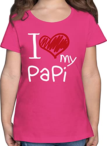 T-Shirt Mädchen - Vatertag - I Love My Papi weiß - 128 (7/8 Jahre) - Fuchsia - Bester Papa Vater Geschenk lustig Father Day vatertsgeschenk Papas dad ausgefallene Vatertagsgeschenke zum von Shirtracer