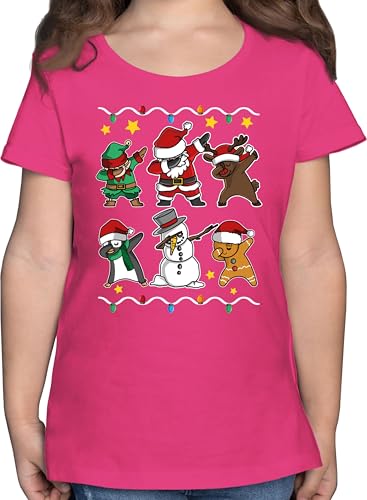 T-Shirt Mädchen - Weihnachten Kinder Geschenke Christmas - Dabbing Weihnachtsfiguren I Schneemann I Weihnachtsmann I Rentier - 128 (7/8 Jahre) - Fuchsia - Weihnachts-Shirt weihnachtsmotiv dab Shirt von Shirtracer