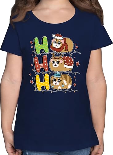 T-Shirt Mädchen - Weihnachten Kinder Geschenke Christmas - Ho ho ho - Meerschweinchen - 152 (12/13 Jahre) - Dunkelblau - Weihnachts-Shirt weihnachtsmotiv hoho Shirt Tshirt weihnacht hohoho Shirts t von Shirtracer