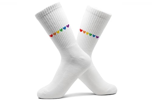 Pride Socken Regenbogen Herzen CSD Outfit LGBTQ Tennissocken Christopher Street Day I Lesbisch I Schwul I Bisexuell I Trans I Queer - 37-41 - Weiß - socken￼ lgbt rainbow herz damen lesbian von Shirtracer