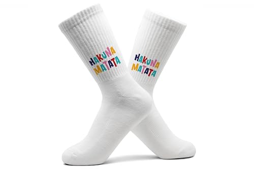 Statement - Socken Hakuna Matata Tennissocken Alles in Ordnung I Keine Sorge Tennissocken Kein Problem - 42-46 - Weiß - spruch statements sprüche socks mit damen sportsocken herren 39-42 von Shirtracer