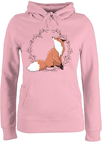 Pullover Damen Hoodie Frauen - Tiere Meerschweinchen Hase & Co. - Fuchs Fox Gechenk - XL - Hellrosa - fuchspullover mit Tieren tiermotiv Kita Hoddies Tier Animal fuchsmotiv Pulli Print tiermotive von Shirtracer