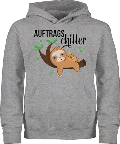 Kinder Hoodie Jungen Mädchen - Tiermotiv Animal Print - Auftragschiller mit Faultier schwarz - 152 (12/13 Jahre) - Grau meliert - polower tiermotive kapuzenpulli tiermotiven huddy pullunder von Shirtracer