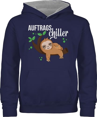 Pullover Kinder Hoodie Jungen Mädchen - Tiermotiv Animal Print - Auftragschiller mit Faultier weiß - 152 (12/13 Jahre) - Navy Blau/Grau meliert - tier huddy tiermotive hudis animals kapuzenpulli von Shirtracer