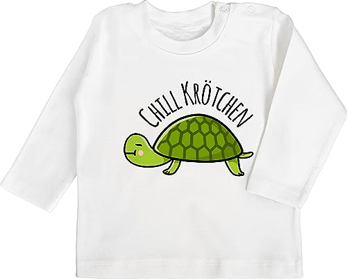 Baby Langarmshirt - Tiermotiv Animal Print - Chill Krötchen Schildkröte - 3/6 Monate - Weiß - tiermotive kröte babysachen tiermotiven chillen Babykleidung Tier Chiller Langarm Tiere chillkröte von Shirtracer