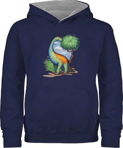 Shirtracer Pullover Kinder Hoodie Jungen Mädchen - Tiermotiv Animal Print - Dino - Langhals - 116 (5/6 Jahre) - Navy Blau/Grau meliert - tiermotive Dinosaurier kinderpulli tiermotiven Pulli Tier von Shirtracer