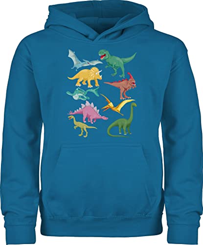 Kinder Hoodie Jungen Mädchen - Tiermotiv Animal Print - Dinos - 116 (5/6 Jahre) - Himmelblau - tiermotive dino reitpullover tiermotiven dinosaurier kinderpullover tier pulli animals pullover tiere von Shirtracer