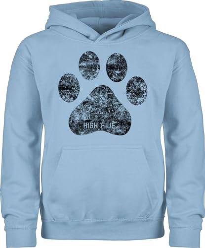 Kinder Hoodie Jungen Mädchen - Tiermotiv Animal Print - High Five Hunde Pfote - 128 (7/8 Jahre) - Hellblau - flauschiger pulli kapuzenpulli pullover ohne bändel kids huddy tiermotiven pfoten oodie von Shirtracer