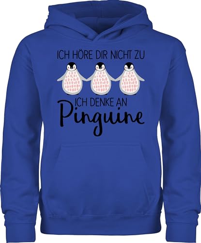 Kinder Hoodie Jungen Mädchen - Tiermotiv Animal Print - Ich denke an Pinguine - 104 (3/4 Jahre) - Royalblau - hoodies animals pinguin flauschiger pulli tier liebe winterpullover tiermotiven hudis von Shirtracer