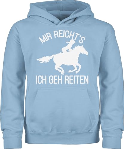 Shirtracer Kinder Hoodie Jungen Mädchen - Pferd Pferde - Mir reicht's ich GEH Reiten - 140 (9/11 Jahre) - Hellblau - Fun-Kapuzenpullover reitpulli pferden sprüche reicht’s gehe Hoddie anziehsachen von Shirtracer