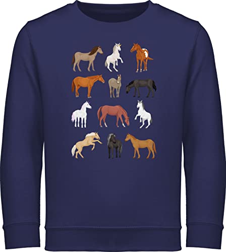 Sweatshirt Kinder Pullover für Jungen Mädchen - Tiermotiv Animal Print - Pferde Reihe - 104 (3/4 Jahre) - Navy Blau - hoddies/pullies langarm polower pulli tiermotive tieren pferden kinderpullover von Shirtracer