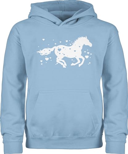 Kinder Hoodie Jungen Mädchen - Pferd mit Herzen - Pferde Horse Reiter Reiterin Pferdeliebhaber Geschenk Pferdemädchen - 128 (7/8 Jahre) - Hellblau - hoody anziehsachen pferdepullis pferdegeschenk von Shirtracer