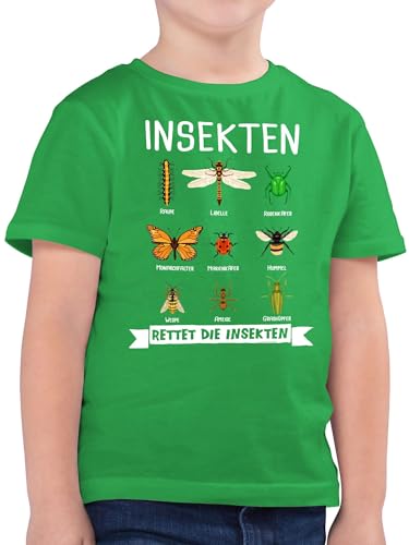 Kinder T-Shirt Jungen - Tiermotiv Animal Print - Rettet die Insekten - 116 (5/6 Jahre) - Grün - Shirt Jungs tiermotive Tshirt Kindershirt Junge t raupe und Schmetterling für Tieren käfer Shirts von Shirtracer