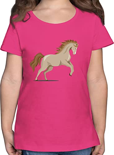 T-Shirt Mädchen - Pferde - Pferd Steigend - 128 (7/8 Jahre) - Fuchsia - Kinder reitshirt pferdeshirts Reiter mit t Shirt Pferde-Shirt pferdezubehör Tshirt pferdemotiv steigendes von Shirtracer