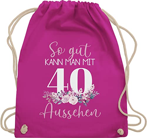 Turnbeutel Rucksack - 40. Geburtstag - So gut kann man mit 40 aussehen - Blumenar"ran"ge"ment zum Vierzigsten - altrosa weiß - Unisize - Fuchsia - 40ig 40ster 40ter vierzig 40iger firrzich 40ger von Shirtracer