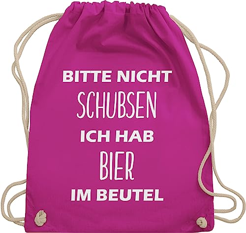 Turnbeutel Rucksack - Festival Zubehör - Bitte nicht schubsen ich hab Bier im Beutel - Unisize - Fuchsia - sachen für witzige sprüche beutelrucksäcke funny gifts for man konzerte biertrinker von Shirtracer