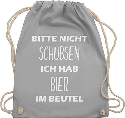 Turnbeutel Rucksack - Festival Zubehör - Bitte nicht schubsen ich hab Bier im Beutel - Unisize - Hellgrau - bierrucksack festival-bag geschenk weihnachten alkohol stoffbeutel biertasche von Shirtracer