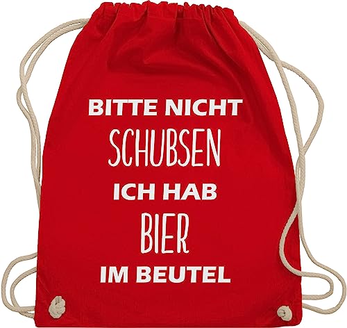 Turnbeutel Rucksack - Festival Zubehör - Bitte nicht schubsen ich hab Bier im Beutel - Unisize - Rot - festivalzubehör produkte stoffbeutel geschenk 20. geburtstag mann festivalrucksack festivals von Shirtracer