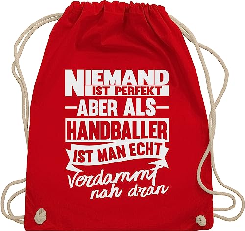 Turnbeutel Rucksack - Handball WM 2023 Trikot Ersatz - Niemand ist perfekt aber als Handballer ist man echt verdammt nah dran - Unisize - Rot - sportbeutel turnsack gymsack stoffbeutel aus baumwolle von Shirtracer