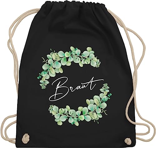 Turnbeutel Rucksack - JGA Junggesellenabschied Frauen - Braut Eukalyptus filigrane Schrift weiß - Unisize - Schwarz - heiraten geschenk brauttaschen team bride beutel brautbeutel von Shirtracer