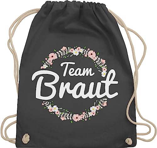 Turnbeutel Rucksack - JGA Junggesellenabschied Frauen - Team Braut Blumenkranz - Bride Crew - Unisize - Dunkelgrau - hen party accessories brauttaschen jungesselnabschied bridemaid beutel von Shirtracer