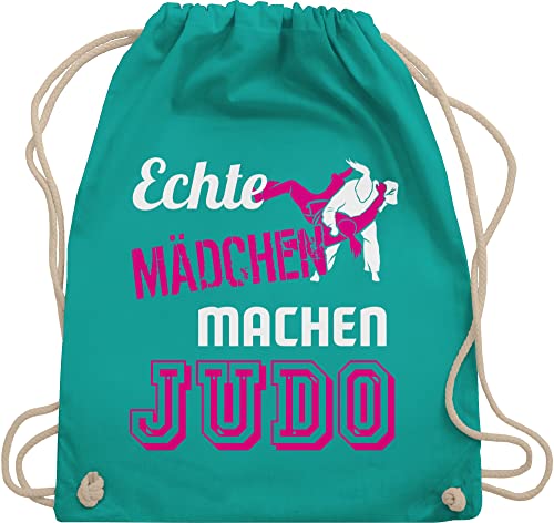 Turnbeutel Rucksack - Kampfsport - Echte Mädchen machen Judo - Unisize - Türkis - judotasche kinderturnbeutel sport beutel judotaschen tasche kinder 25. geburtstag stoffrucksack turnsack gymsack von Shirtracer