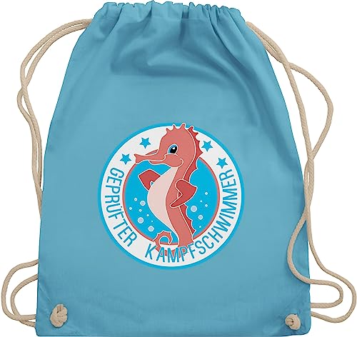 Turnbeutel Rucksack - Kinder Sport Kleidung - Seepferdchen Schwimmer - Unisize - Hellblau - sportbeutel stoff abzeichen beuteltasche schwimmabzeichen kinderturnbeutel kinderbeutel beutel von Shirtracer