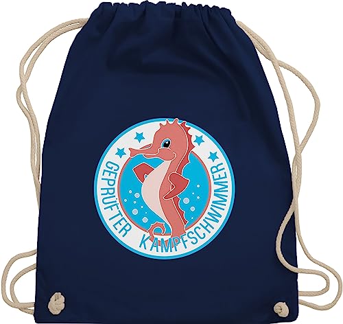 Turnbeutel Rucksack - Kinder Sport Kleidung - Seepferdchen Schwimmer - Unisize - Navy Blau - stoffbeutel baumwolle kampfschwimmer abzeichen sportsack aufnäher sportbeutel bestanden trainingsbeutel von Shirtracer