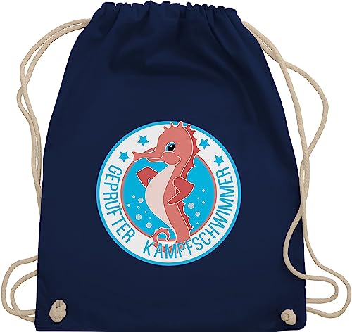 Turnbeutel Rucksack - Kinder Sport Kleidung - Seepferdchen Schwimmer - Unisize - Navy Blau - geschenk kinderturnbeutel 25. geburtstag schwimmen stoffturnbeutel tasche kampfschwimmer stoffbeutel von Shirtracer