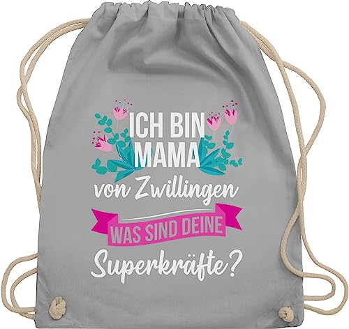 Turnbeutel Rucksack - Taschen - Ich bin Mama von Zwillingen was sind deine Superkräfte - Unisize - Hellgrau - geburt zwillinge geschenk stoffrucksack mommy mutter zwillingseltern juterucksäcke von Shirtracer