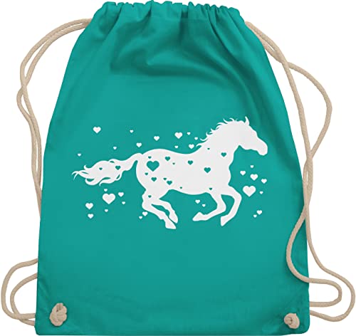 Turnbeutel Rucksack - Taschen - Pferd mit Herzen - Pferde Horse Reiter Reiterin Pferdeliebhaber Geschenk Pferdemädchen - Unisize - Türkis - juterucksack reit sachen reitsachen frauen tasche von Shirtracer