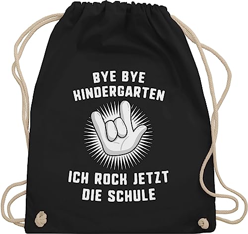 Turnbeutel Rucksack - Schulanfang & Einschulung Geschenk - Bye Bye Kindergarten Ich rock jetzt die Schule Hand - Unisize - Schwarz - geschenke zur mädchen für 1 klasse kita abschluss sportbeutel von Shirtracer