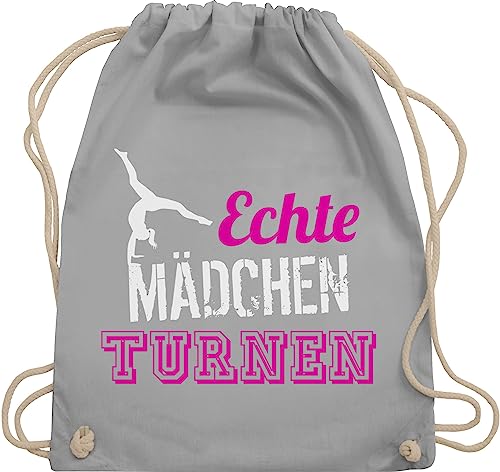 Turnbeutel Rucksack - Echte Mädchen turnen - Geschenk Turnerin - Unisize - Hellgrau - baumwolle beutel stoffsackerl turntasche beuteltasche sporttasche umhängebeutel kinderturnbeutel kinderbeutel von Shirtracer