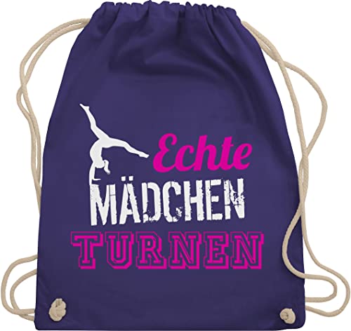 Shirtracer Turnbeutel Rucksack - Echte Mädchen turnen - Geschenk Turnerin - Unisize - Lila - beutel baumwolle turner rucksackbeutel echt baumwollbeutel mädels gymsack echten stoffturnbeutel turnsäcke von Shirtracer