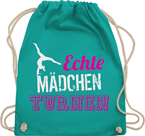 Turnbeutel Rucksack - Echte Mädchen turnen - Geschenk Turnerin - Unisize - Türkis - beutelrucksack kunstturnen stoffrucksack turner baumwollrucksack echten turnsack echt gymbag frauen turn tasche von Shirtracer