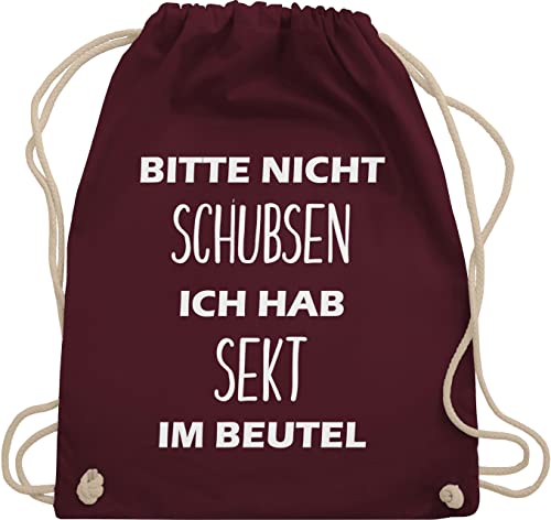 Turnbeutel Rucksack - Sportbeutel bedruckt Geschenk - Bitte nicht schubsen ich hab Sekt im Beutel - Unisize - Bordeauxrot - sektgeschenke für frauen festival-bag festival sprüche stoffbeutel von Shirtracer