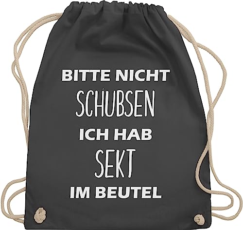 Turnbeutel Rucksack - Sportbeutel bedruckt Geschenk - Bitte nicht schubsen ich hab Sekt im Beutel - Unisize - Dunkelgrau - damen sprüche festival stoffbeutel baumwolle lustige a4 trainingsbeutel von Shirtracer