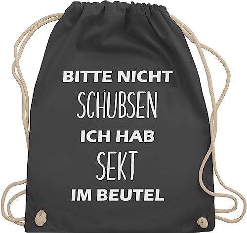 Turnbeutel Rucksack - Sportbeutel bedruckt Geschenk - Bitte nicht schubsen ich hab Sekt im Beutel - Unisize - Dunkelgrau - sektgeschenke für frauen festival-bag festival sprüche stoffbeutel von Shirtracer