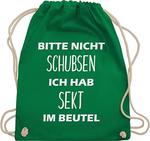 Turnbeutel Rucksack - Sportbeutel bedruckt Geschenk - Bitte nicht schubsen ich hab Sekt im Beutel - Unisize - Grün - sprüche festival geschenkebeutel lustige baumwollrucksack mit aufdruck von Shirtracer