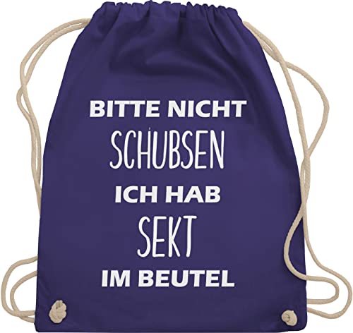 Turnbeutel Rucksack - Sportbeutel bedruckt Geschenk - Bitte nicht schubsen ich hab Sekt im Beutel - Unisize - Lila - sektgeschenke für frauen festival-bag festival sprüche stoffbeutel von Shirtracer