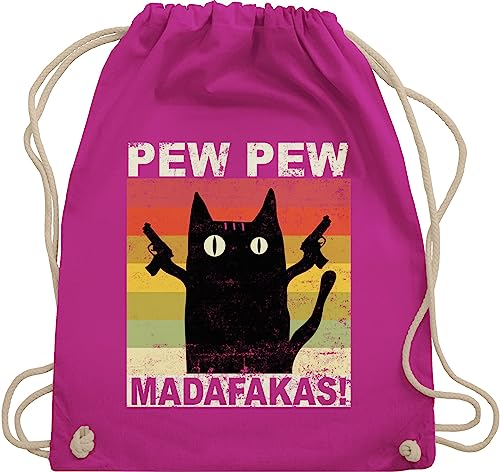 Shirtracer Turnbeutel Rucksack - Sprüche Statement - Pew Pew Madafakas - Unisize - Fuchsia - mit aufschrift cat beutel statements cats stoffbeutel sprüchen￼ katze beuteltasche katzen backpack katzen- von Shirtracer