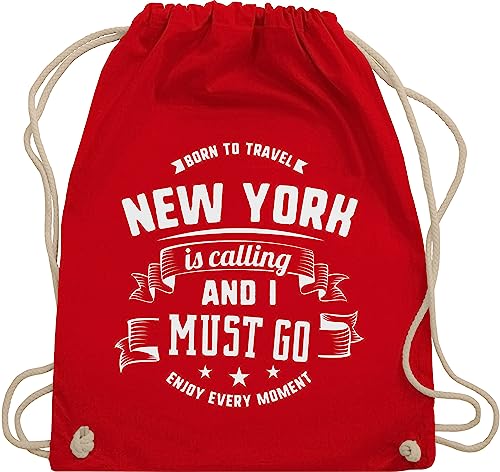 Turnbeutel Rucksack - Stadt und City Outfit - New York is calling and I must go Weiß - Unisize - Rot - städte ruft beutel stoffrucksack turnsack beutelrucksäcke juterucksack sportbeutel von Shirtracer