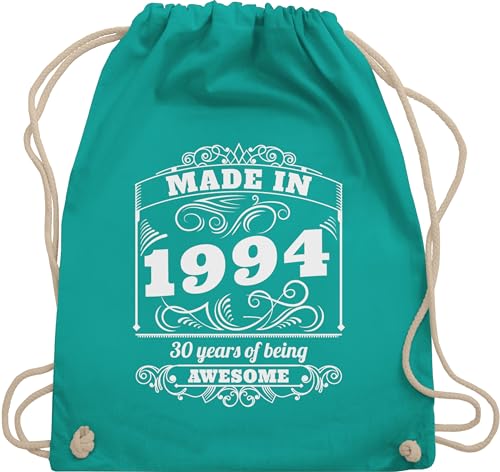 Turnbeutel Rucksack - 30. Geburtstag - Made in 1994 Thirty years of being awesome - Unisize - Türkis - 30 er sportsack 30ig sportbeutel baumwolle 30ter turnsackerl 30igster stofftasche 30iger party von Shirtracer