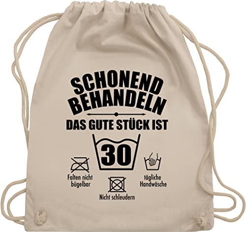 Shirtracer Turnbeutel Rucksack - 30. Geburtstag - Schonend behandeln das gute Stück ist dreißig - Unisize - Naturweiß - sportbeutel baumwolle 30 er beuteltasche dreissig turnsackerl 30ig stoff beutel von Shirtracer