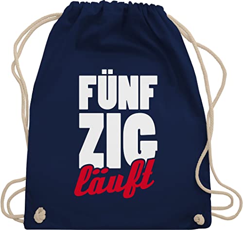 Turnbeutel Rucksack - 50. Geburtstag - Fünfzigster Läuft - Unisize - Navy Blau - tasche geburtstagsgeschenke zum 50 fünfzig sportbeutel baumwolle geschenke geburstag stoffrucksack für frauen ab von Shirtracer