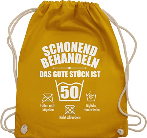 Shirtracer Turnbeutel Rucksack - 50. Geburtstag - Schonend behandeln 50 - Unisize - Senfgelb - geburtstagsgeschenke zum mann fünfzigster sportbeutel stoff geschenke für damen ab geschenk fuffzich von Shirtracer