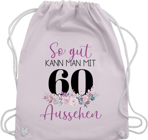 Turnbeutel Rucksack - 60. Geburtstag - So gut kann man mit 60 aussehen - Blumenar"ran"ge"ment zum Sechzigsten - lila schwarz - Unisize - Pastell Rosa - überraschung geburtstagsgeschenk geschenke von Shirtracer