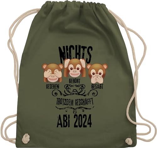 Turnbeutel Rucksack - Abitur & Abschluss - 3 Affen Emoticon ABI 2024 - Unisize - Olivgrün - abiturienten bestanden sporttasche geschenk abigeschenk sportbeutel baumwolle abschlussklasse beutel von Shirtracer