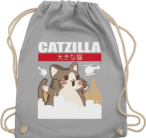 Turnbeutel Rucksack - Anime Geschenke - Catzilla - Big Cat - Unisize - Hellgrau - otaku merch turnbeutel+anime geschenk+anime katze turnsack japanische tasche anime+tasche animi beutel anemie von Shirtracer