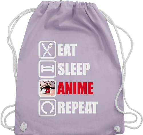 Turnbeutel Rucksack - Geschenke - Eat sleep Anime repeat - Manga Japan - Unisize - Pastell Lila - beuteltasche sport beutel turnen tasche gym bag stoffbeutel turn anime+tasche geschenk+anime von Shirtracer